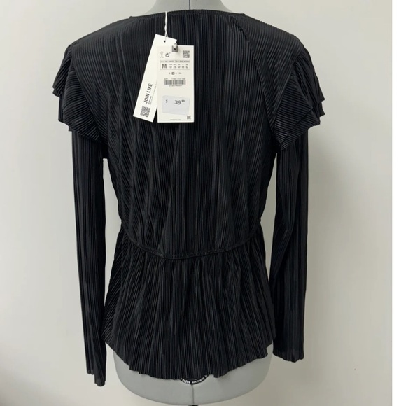 NWT ZARA Ruffled Pleated Blouse Sz M Goth Fairy Witchy - Picture 5 of 15